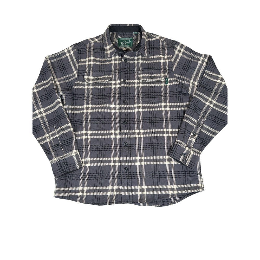 Woolrich Flannel Shirt Mens Large Gray Plaid Button Up Cotton Outdoor Casual